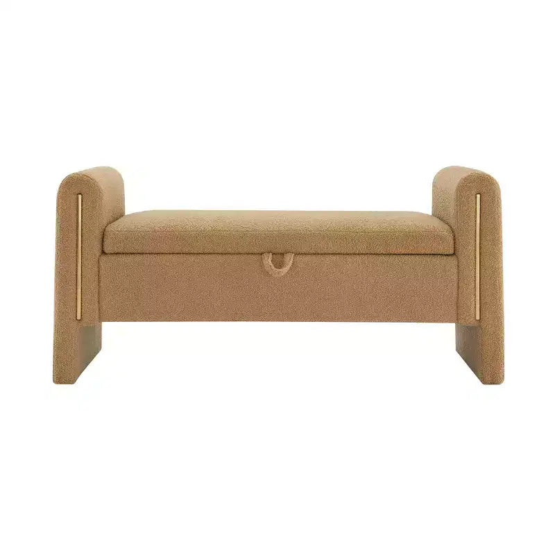 Panca moderna da letto con braccioli e contenitore, grande poggiapiedi imbottito, comoda panca da finestra per soggiorno, caffè