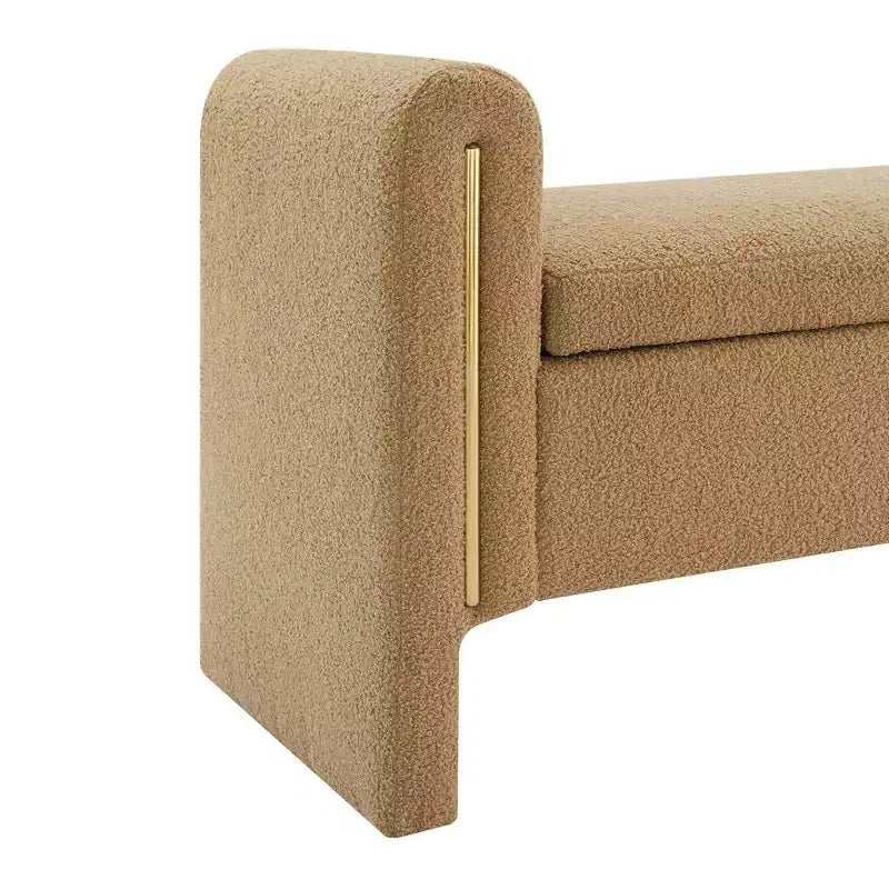Panca moderna da letto con braccioli e contenitore, grande poggiapiedi imbottito, comoda panca da finestra per soggiorno, caffè