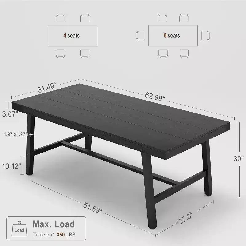 Tavolo da pranzo industriale per 4-6 persone, tavolo da cucina lungo 160 cm in legno con robusta struttura in metallo per cucina, sala da pranzo