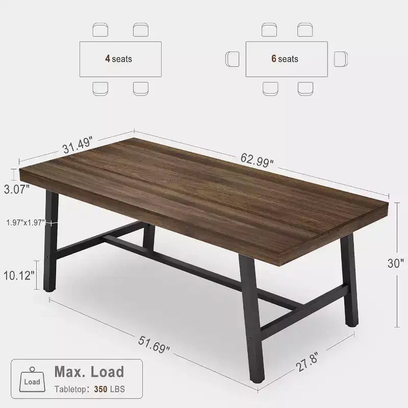 Tavolo da pranzo industriale per 4-6 persone, tavolo da cucina lungo 160 cm in legno con robusta struttura in metallo per cucina, sala da pranzo