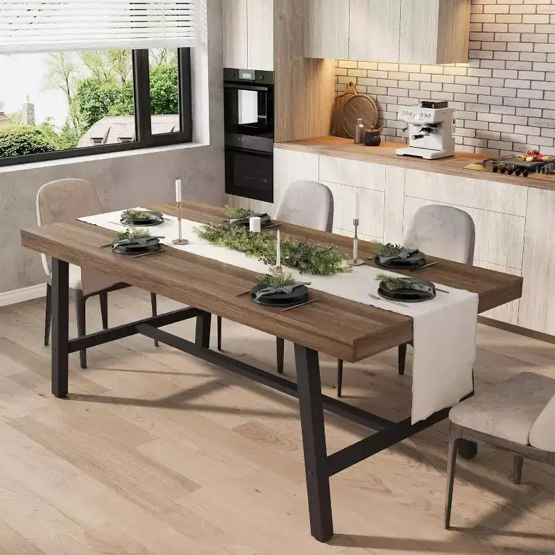 Tavolo da pranzo industriale per 4-6 persone, tavolo da cucina lungo 160 cm in legno con robusta struttura in metallo per cucina, sala da pranzo