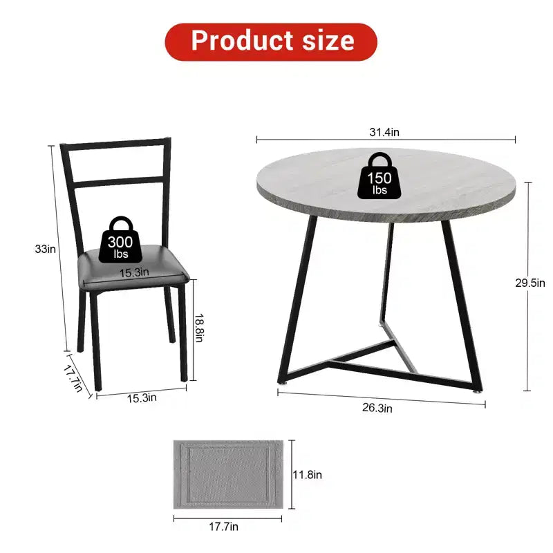 Set da Pranzo Rotondo per 2 Persone - Tavolo Salvaspazio e Sedie Imbottite, Set da Cucina Moderno per Piccoli Spazi