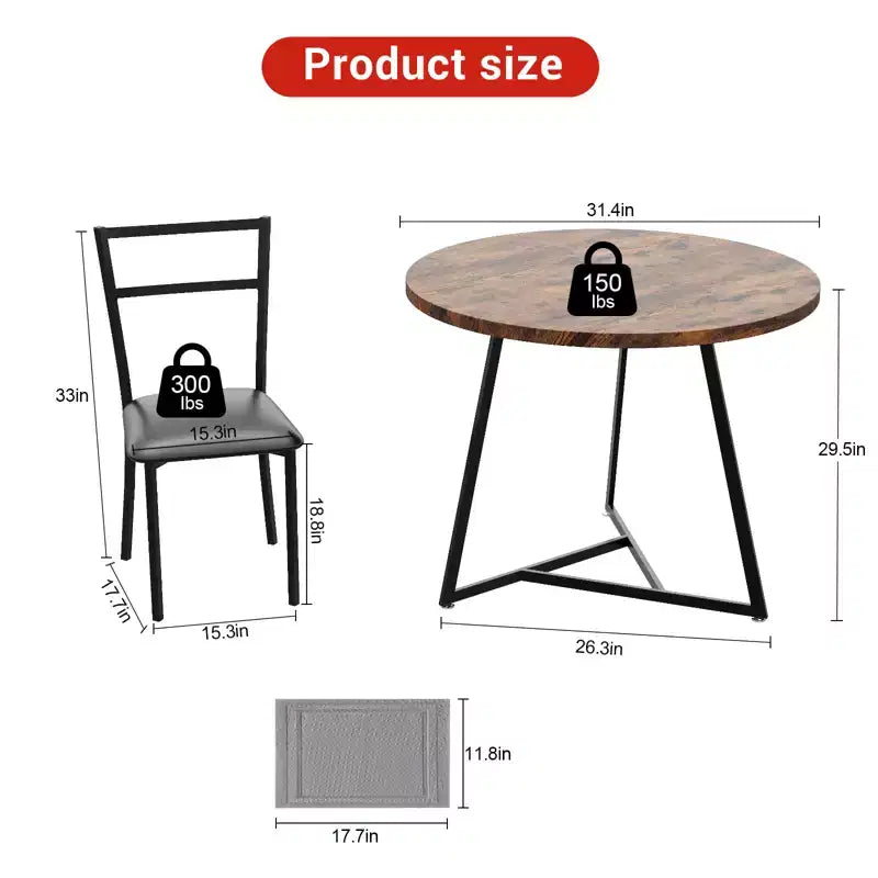 Set da Pranzo Rotondo per 2 Persone - Tavolo Salvaspazio e Sedie Imbottite, Set da Cucina Moderno per Piccoli Spazi