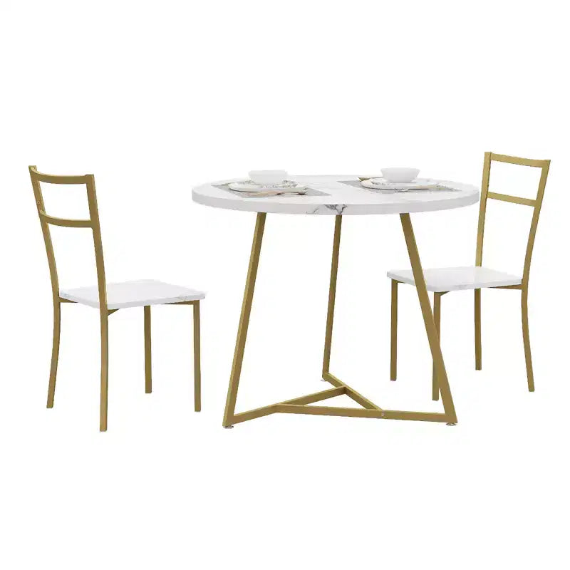 Set da Pranzo Rotondo per 2 Persone - Tavolo Salvaspazio e Sedie Imbottite, Set da Cucina Moderno per Piccoli Spazi