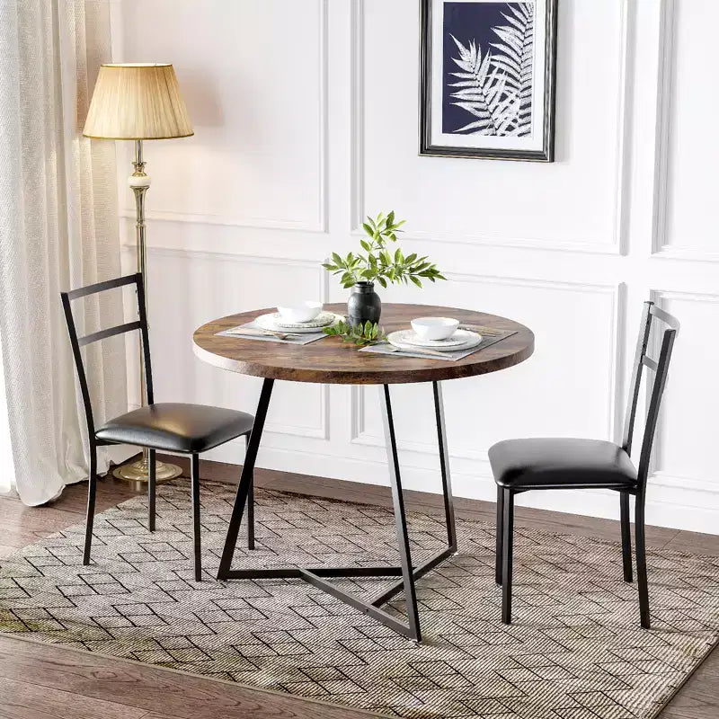 Set da Pranzo Rotondo per 2 Persone - Tavolo Salvaspazio e Sedie Imbottite, Set da Cucina Moderno per Piccoli Spazi