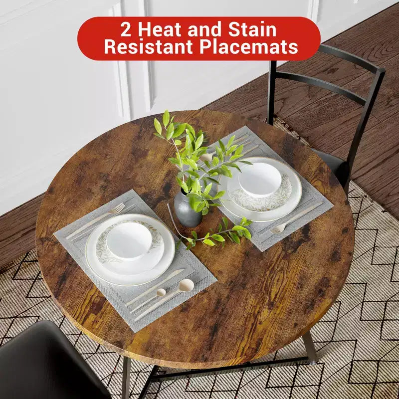 Set da Pranzo Rotondo per 2 Persone - Tavolo Salvaspazio e Sedie Imbottite, Set da Cucina Moderno per Piccoli Spazi