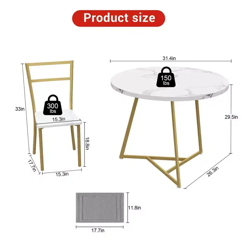 Set da Pranzo Rotondo per 2 Persone - Tavolo Salvaspazio e Sedie Imbottite, Set da Cucina Moderno per Piccoli Spazi