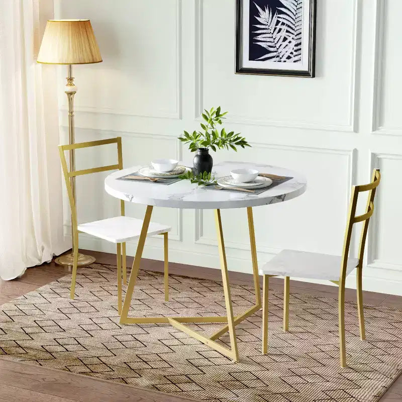 Set da Pranzo Rotondo per 2 Persone - Tavolo Salvaspazio e Sedie Imbottite, Set da Cucina Moderno per Piccoli Spazi