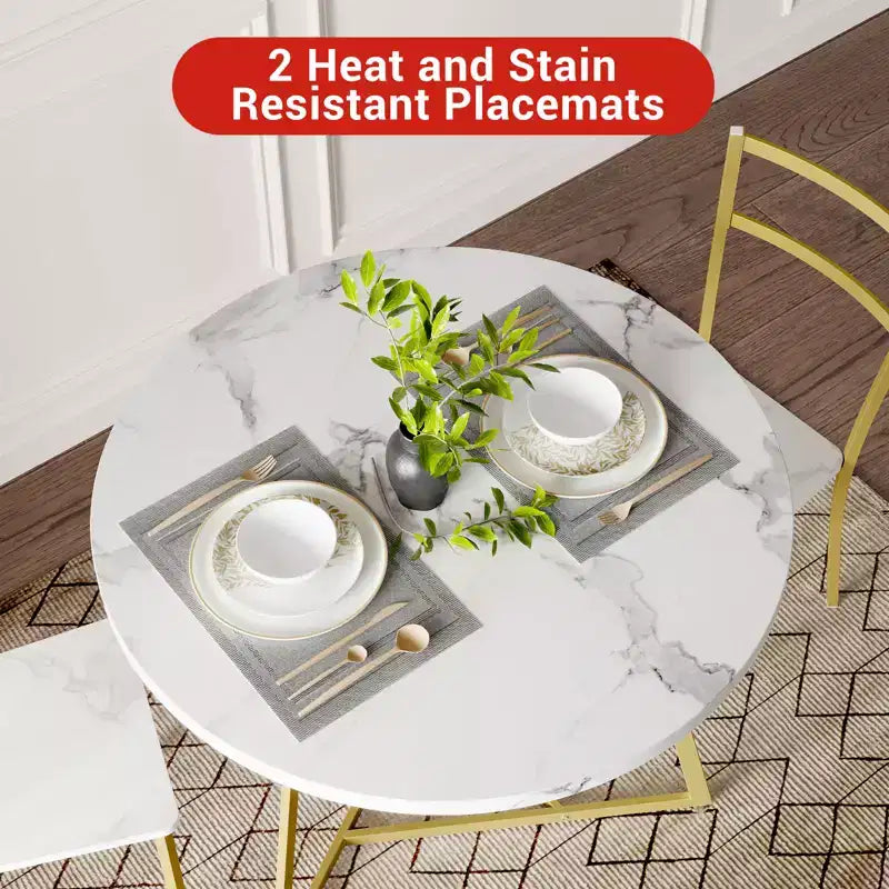 Set da Pranzo Rotondo per 2 Persone - Tavolo Salvaspazio e Sedie Imbottite, Set da Cucina Moderno per Piccoli Spazi