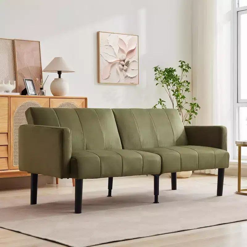 Divano Letto Futon - 2 Posti Regolabile a 3 Posizioni Convertibile, Capacità 317 kg, Tessuto Lino, Salvaspazio per Appartamenti