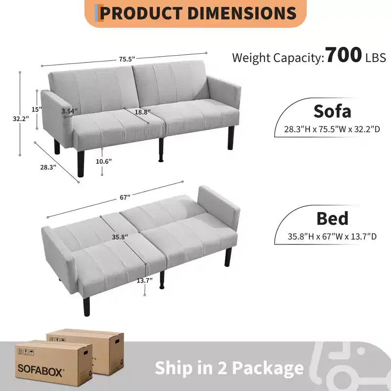 Divano Letto Futon - 2 Posti Regolabile a 3 Posizioni Convertibile, Capacità 317 kg, Tessuto Lino, Salvaspazio per Appartamenti