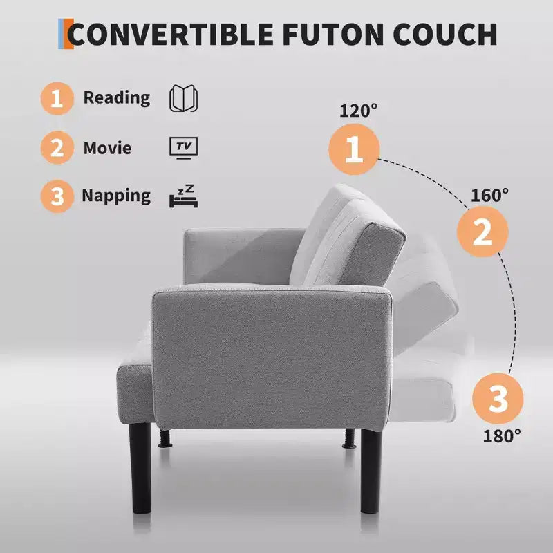 Divano Letto Futon - 2 Posti Regolabile a 3 Posizioni Convertibile, Capacità 317 kg, Tessuto Lino, Salvaspazio per Appartamenti