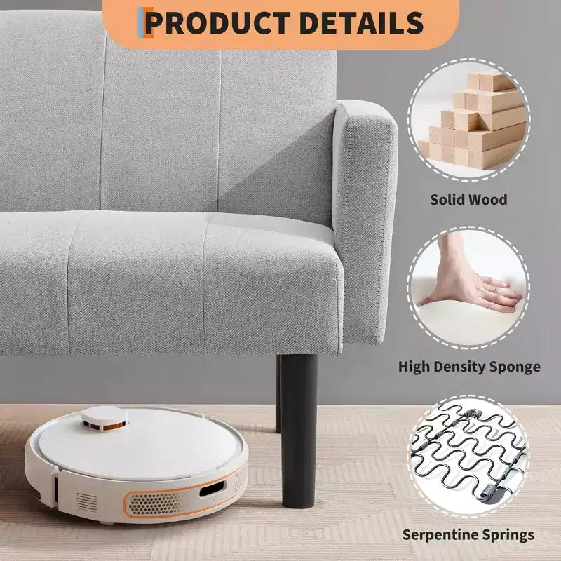 Divano Letto Futon - 2 Posti Regolabile a 3 Posizioni Convertibile, Capacità 317 kg, Tessuto Lino, Salvaspazio per Appartamenti