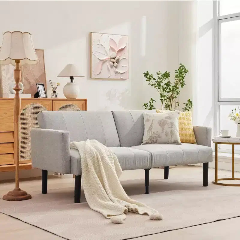 Divano Letto Futon - 2 Posti Regolabile a 3 Posizioni Convertibile, Capacità 317 kg, Tessuto Lino, Salvaspazio per Appartamenti