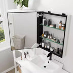 Mobiletto da bagno 26 x 20 con specchio, cornice in acciaio inossidabile, 2 ripiani regolabili, armadietto a muro per medicinali, rettangolare, da incasso, nero