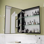 Mobiletto da bagno 26 x 20 con specchio, cornice in acciaio inossidabile, 2 ripiani regolabili, armadietto a muro per medicinali, rettangolare, da incasso, nero