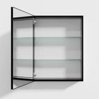 Mobiletto da bagno 26 x 20 con specchio, cornice in acciaio inossidabile, 2 ripiani regolabili, armadietto a muro per medicinali, rettangolare, da incasso, nero