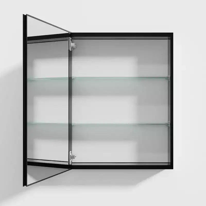 Mobiletto da bagno 26 x 20 con specchio, cornice in acciaio inossidabile, 2 ripiani regolabili, armadietto a muro per medicinali, rettangolare, da incasso, nero