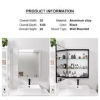 Mobiletto da bagno 26 x 20 con specchio, cornice in acciaio inossidabile, 2 ripiani regolabili, armadietto a muro per medicinali, rettangolare, da incasso, nero