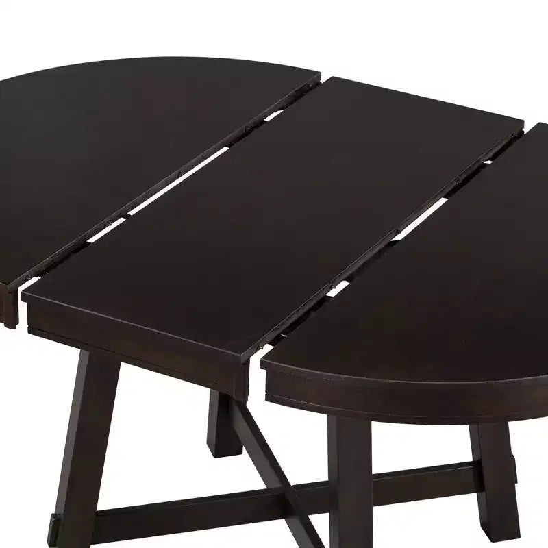 Set da pranzo da 5 pezzi in stile rustico, tavolo da pranzo rotondo allungabile in legno e 4 sedie imbottite