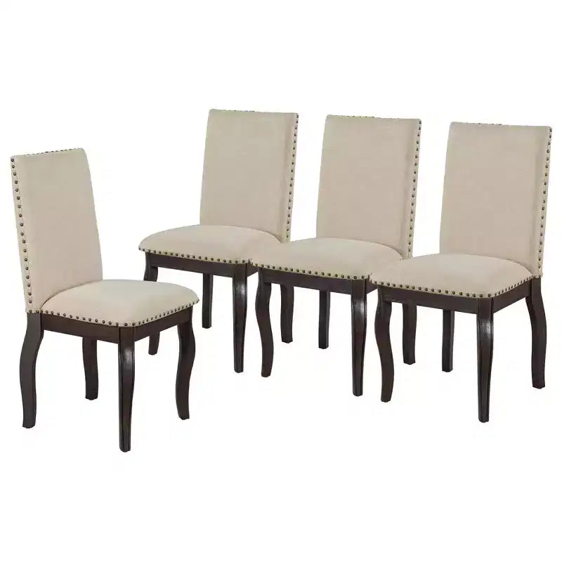 Set da pranzo da 5 pezzi in stile rustico, tavolo da pranzo rotondo allungabile in legno e 4 sedie imbottite