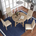 Set da pranzo da 5 pezzi in stile rustico, tavolo da pranzo rotondo allungabile in legno e 4 sedie imbottite