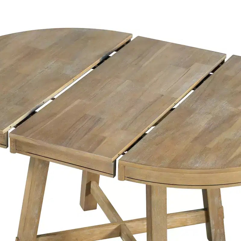 Set da pranzo da 5 pezzi in stile rustico, tavolo da pranzo rotondo allungabile in legno e 4 sedie imbottite