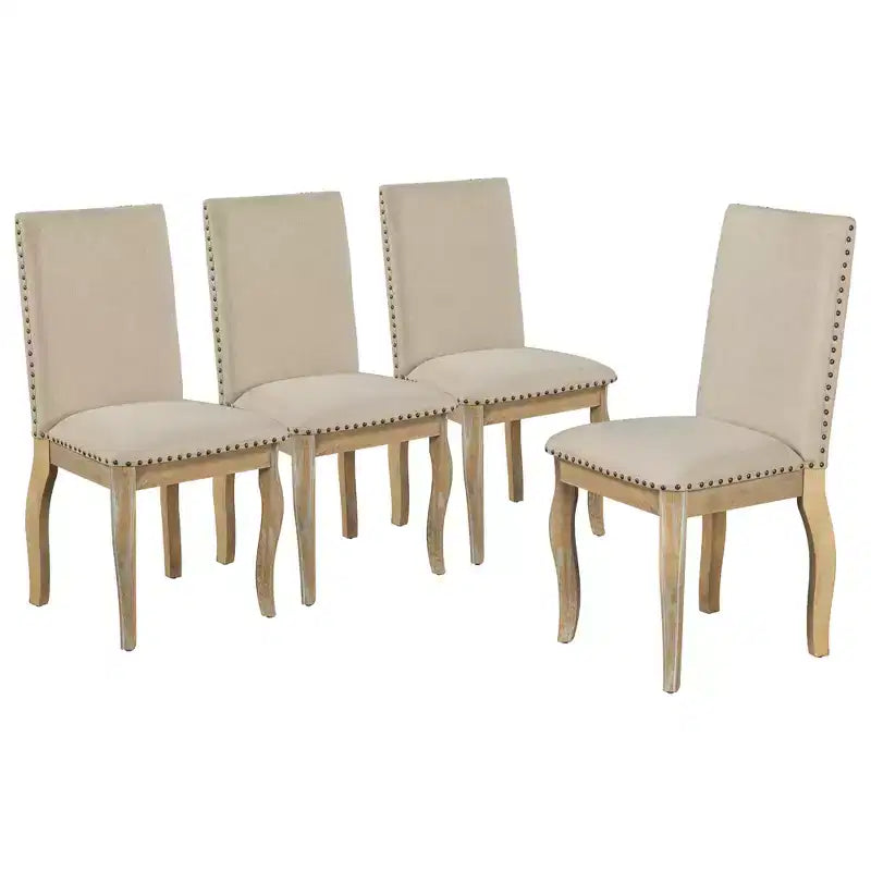 Set da pranzo da 5 pezzi in stile rustico, tavolo da pranzo rotondo allungabile in legno e 4 sedie imbottite
