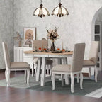 Set da pranzo da 5 pezzi in stile rustico, tavolo da pranzo rotondo allungabile in legno e 4 sedie imbottite
