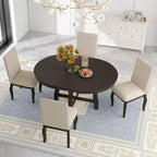 Set da pranzo da 5 pezzi in stile rustico, tavolo da pranzo rotondo allungabile in legno e 4 sedie imbottite