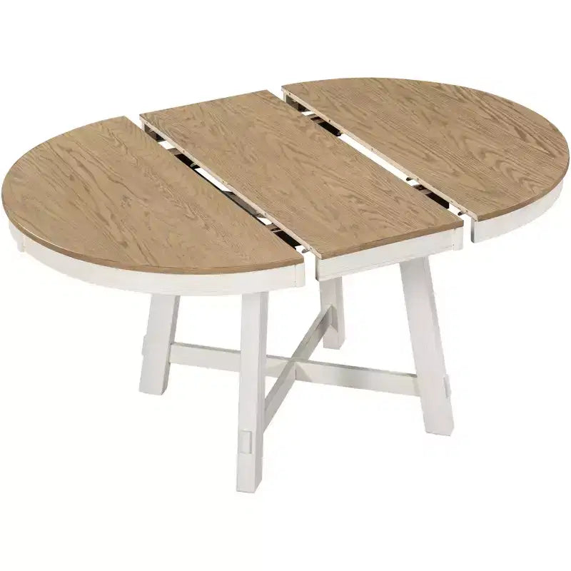 Set da pranzo da 5 pezzi in stile rustico, tavolo da pranzo rotondo allungabile in legno e 4 sedie imbottite
