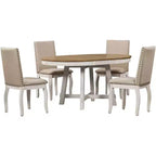 Set da pranzo da 5 pezzi in stile rustico, tavolo da pranzo rotondo allungabile in legno e 4 sedie imbottite