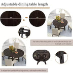 Set da pranzo da 5 pezzi in stile rustico, tavolo da pranzo rotondo allungabile in legno e 4 sedie imbottite