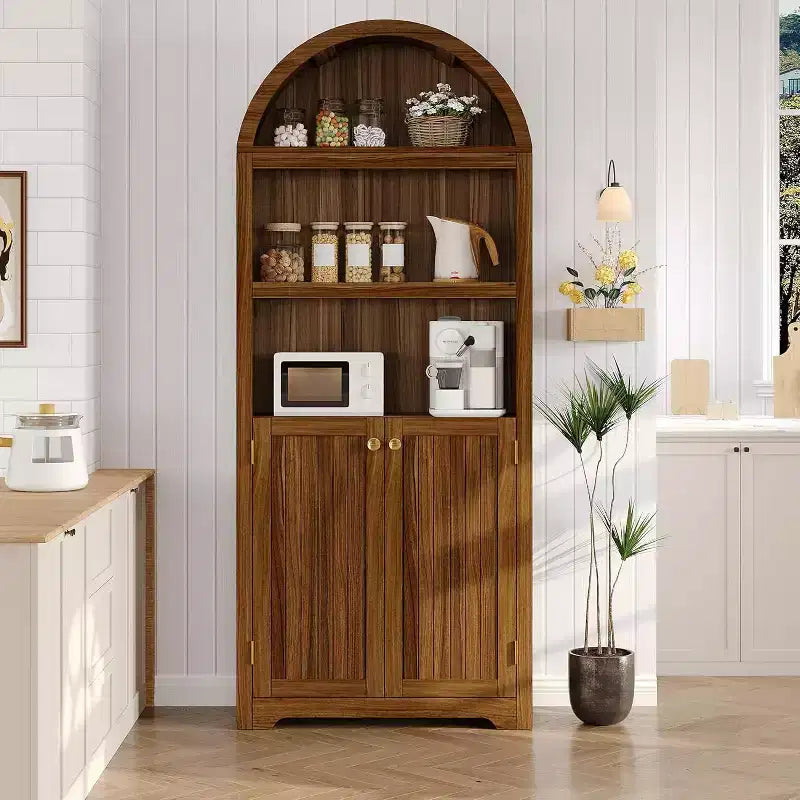Armadietto ad arco alto 72", libreria ad arco a 5 ripiani con doppie ante e ripiano regolabile, libreria in legno con contenitore per ufficio domestico