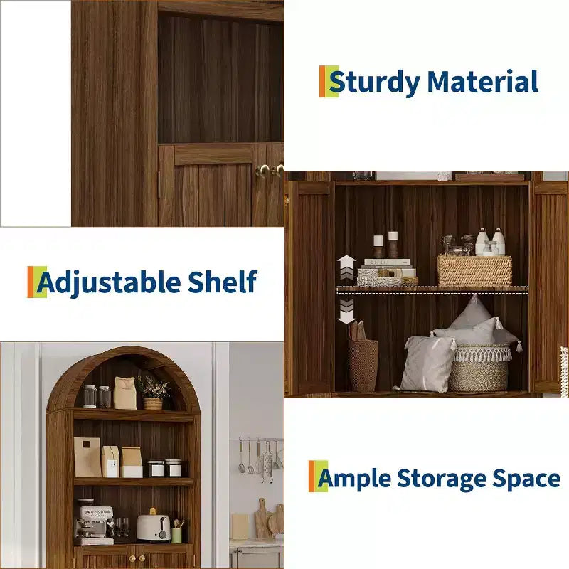 Armadietto ad arco alto 72", libreria ad arco a 5 ripiani con doppie ante e ripiano regolabile, libreria in legno con contenitore per ufficio domestico