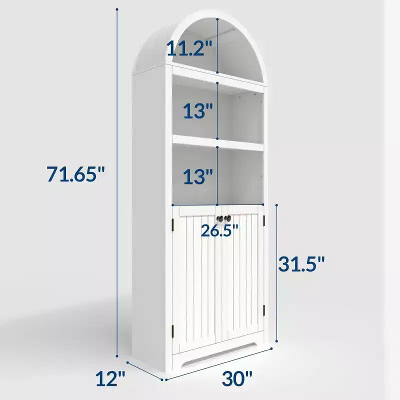 Armadietto ad arco alto 72", libreria ad arco a 5 ripiani con doppie ante e ripiano regolabile, libreria in legno con contenitore per ufficio domestico
