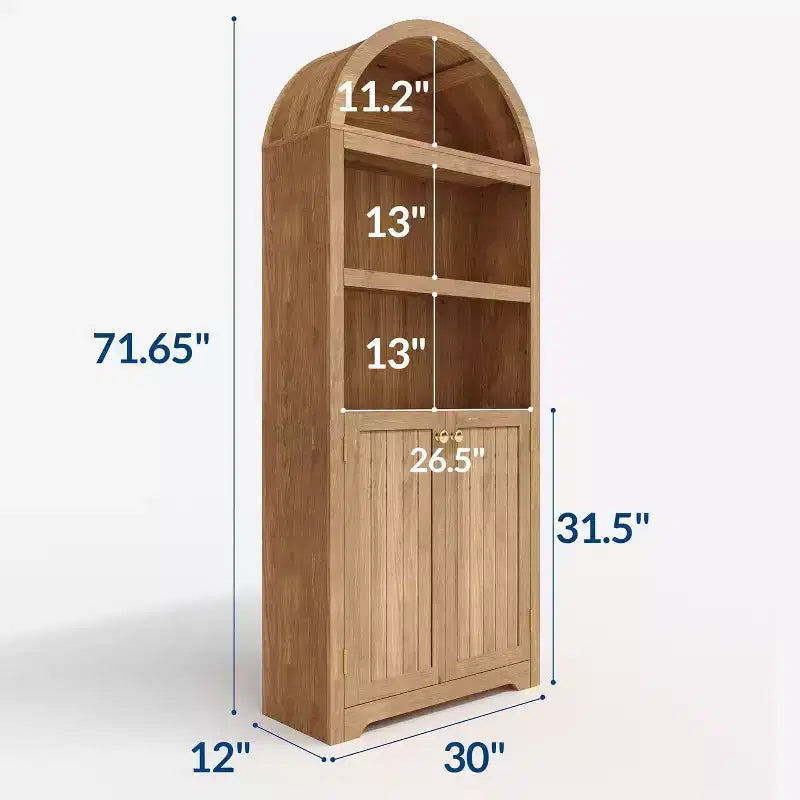 Armadietto ad arco alto 72", libreria ad arco a 5 ripiani con doppie ante e ripiano regolabile, libreria in legno con contenitore per ufficio domestico