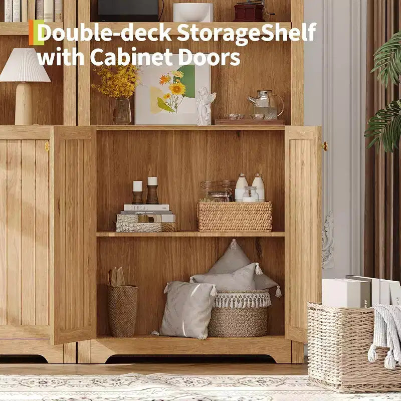 Armadietto ad arco alto 72", libreria ad arco a 5 ripiani con doppie ante e ripiano regolabile, libreria in legno con contenitore per ufficio domestico