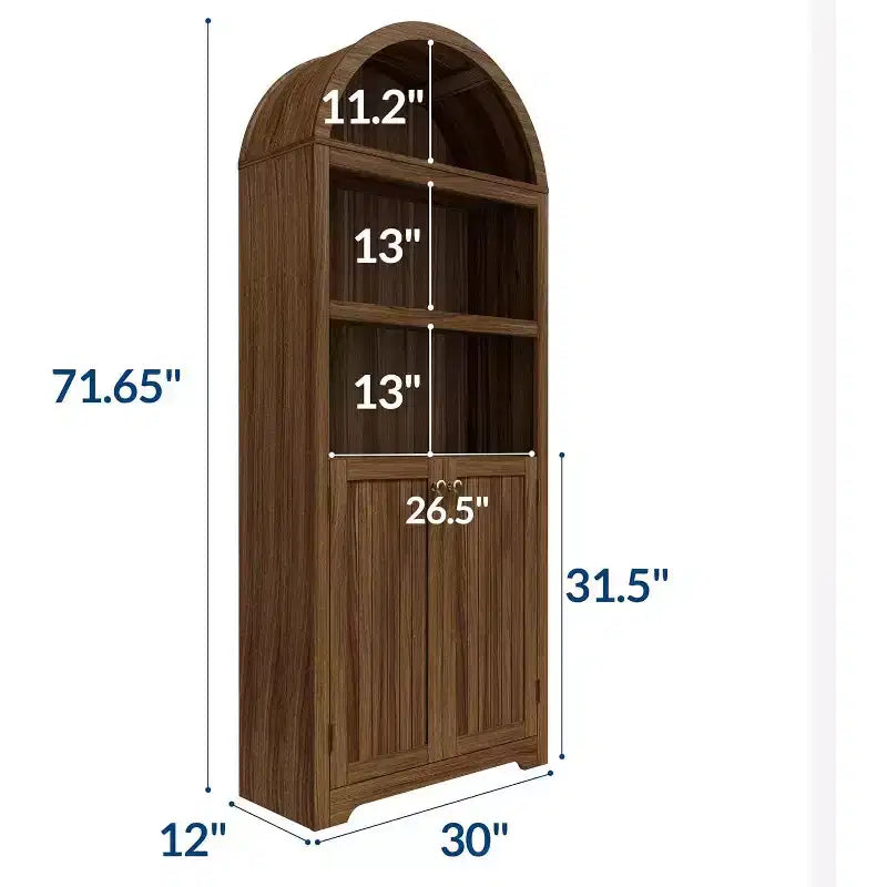 Armadietto ad arco alto 72", libreria ad arco a 5 ripiani con doppie ante e ripiano regolabile, libreria in legno con contenitore per ufficio domestico
