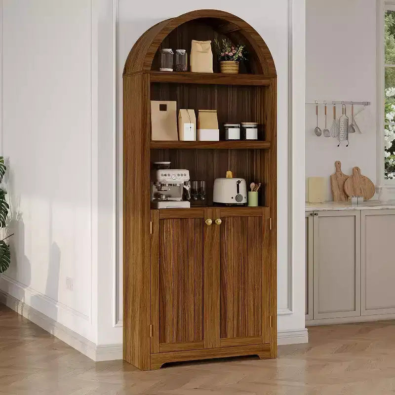 Armadietto ad arco alto 72", libreria ad arco a 5 ripiani con doppie ante e ripiano regolabile, libreria in legno con contenitore per ufficio domestico