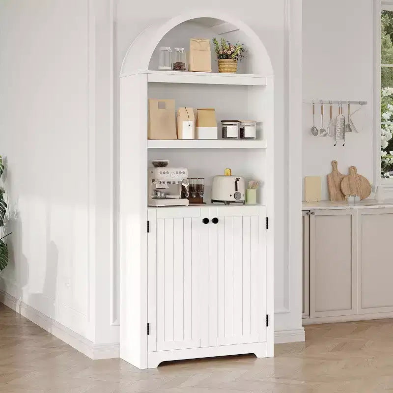 Armadietto ad arco alto 72", libreria ad arco a 5 ripiani con doppie ante e ripiano regolabile, libreria in legno con contenitore per ufficio domestico