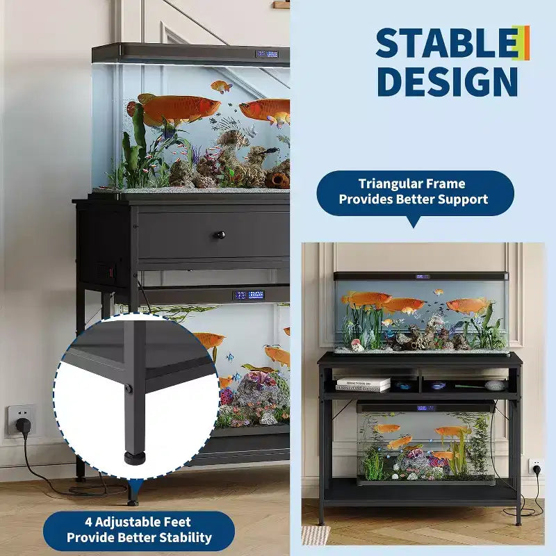 Supporto per Acquario con Presa di Corrente, Tavolo per Acquario in Metallo da 40-50 Galloni con Cassetto, Capacità 660 libbre