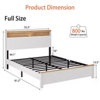Struttura letto rustica in legno massello stile "farmhouse" con testiera contenitore e stazione di ricarica USB integrata, facile da montare, bianco classico