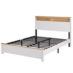 Struttura letto rustica in legno massello stile "farmhouse" con testiera contenitore e stazione di ricarica USB integrata, facile da montare, bianco classico