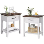 Acekool Nightstand Set of 2, White End Tables with Drawer and 2-Tier Storage Shelves, Side Tables for Bedroom, Living Room, Dorm