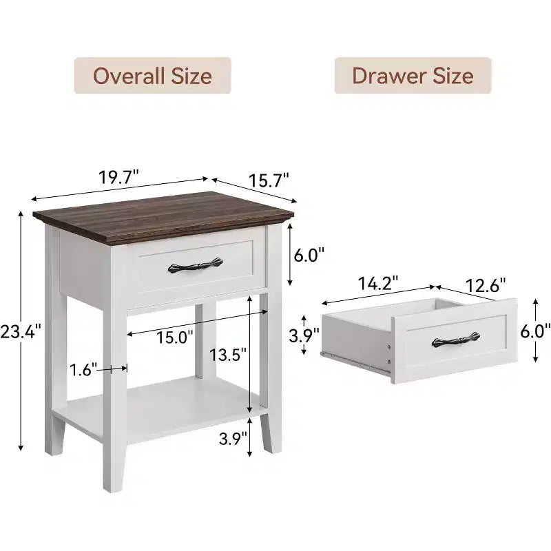 Comodini, set da 2, tavolini bianchi con cassetto e ripiani a 2 livelli, tavolini laterali per camera da letto, soggiorno, dormitorio