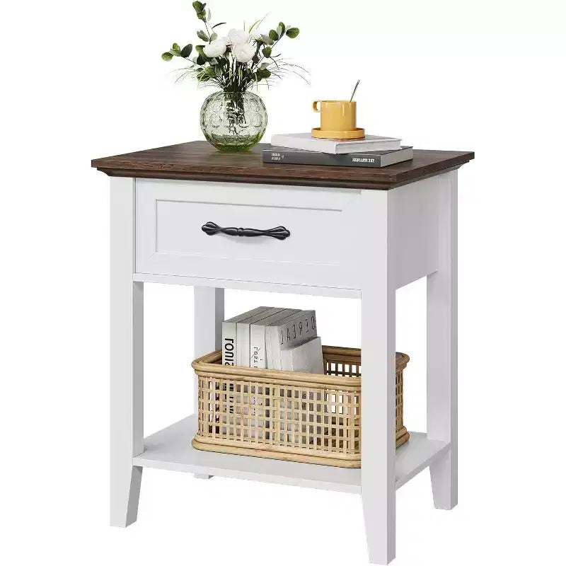 Comodini, set da 2, tavolini bianchi con cassetto e ripiani a 2 livelli, tavolini laterali per camera da letto, soggiorno, dormitorio