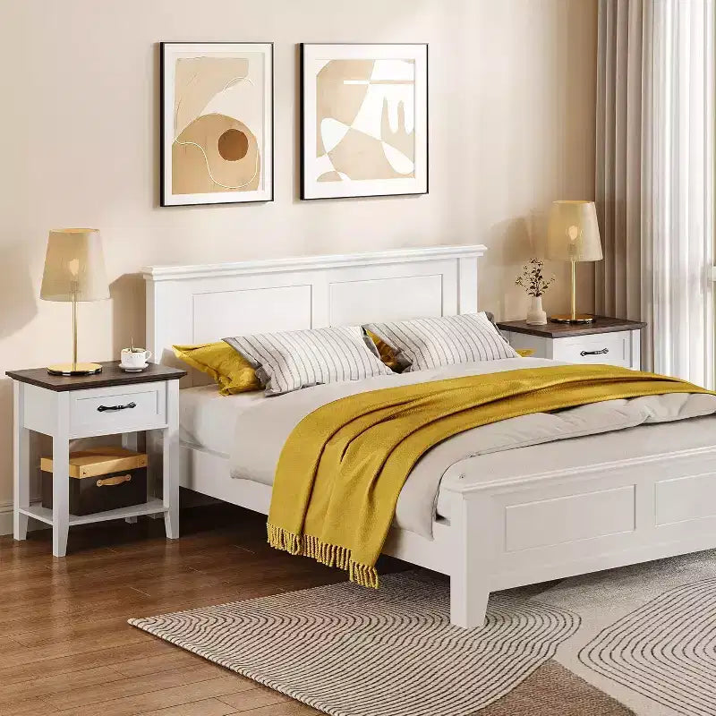 Comodini, set da 2, tavolini bianchi con cassetto e ripiani a 2 livelli, tavolini laterali per camera da letto, soggiorno, dormitorio