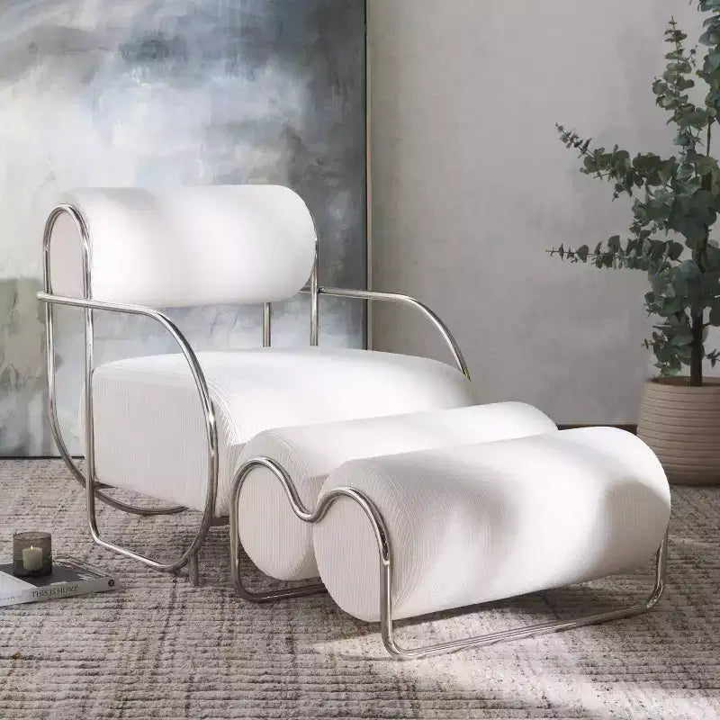 Poltrona accent Bethann con struttura in metallo, SFV5130, Bianco/Argento