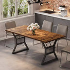 Tavolo da Pranzo 70.8" per 6 Persone, Impiallacciatura di Rovere, Struttura in Acciaio, Design Spazioso, Rovere Caldo